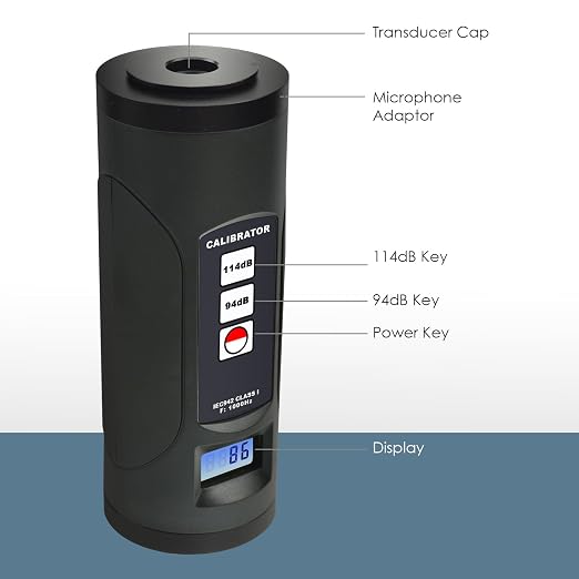 Sound Level Calibrator, Sound Decibel Calibrator, Digital Sound Meter Calibrator 94dB & 114dB for 1 inch and 1/2 inch Microphone Check with LCD Display