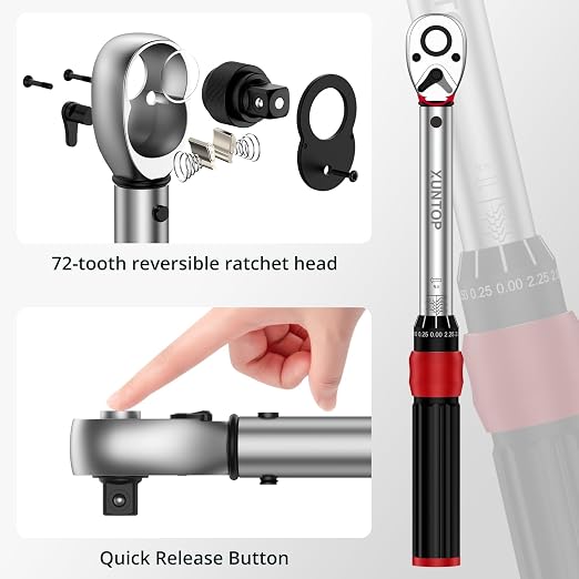 XUNTOP Professional Workshop & Assembly Kit: 1" Dial Indicator & 22Pcs Torque Wrench Set, with 132lbs Magnetic Base, 1/4" Drive, 5-25 Nm Range for CNC, Lathe, Bike, Car, Auto Repair