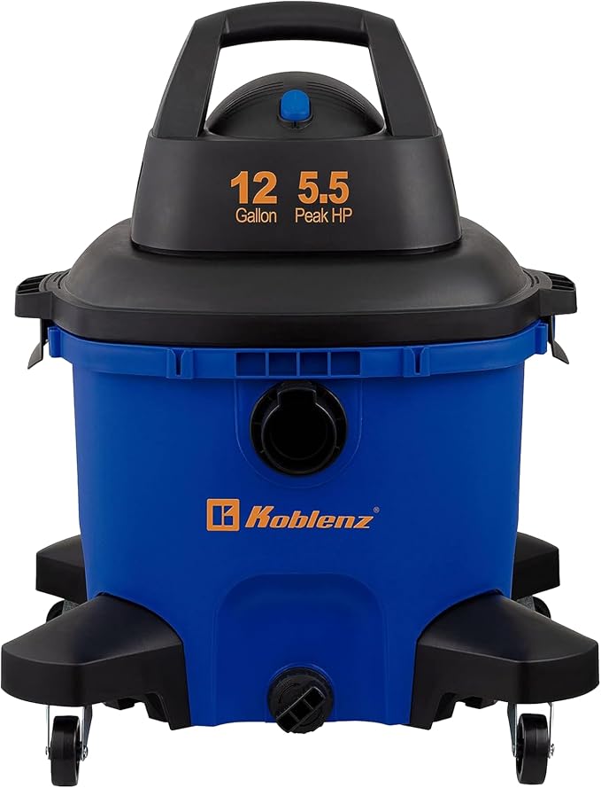Koblenz WD-12 L4 Wet Dry Vacuum Cleaner, 12 Gallon 5.5 PHP, 3-in-1 Suction & Blower, 32 ft Reach, Drain Plug, Large Vacuum Cleaner for Car, Shop Vacuum Wet and Dry, Click-N-Lock Hose, Blue/Black