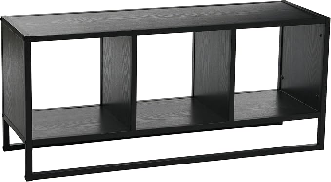 Household Essentials Black Oak & Iron Cubby Media Console Table