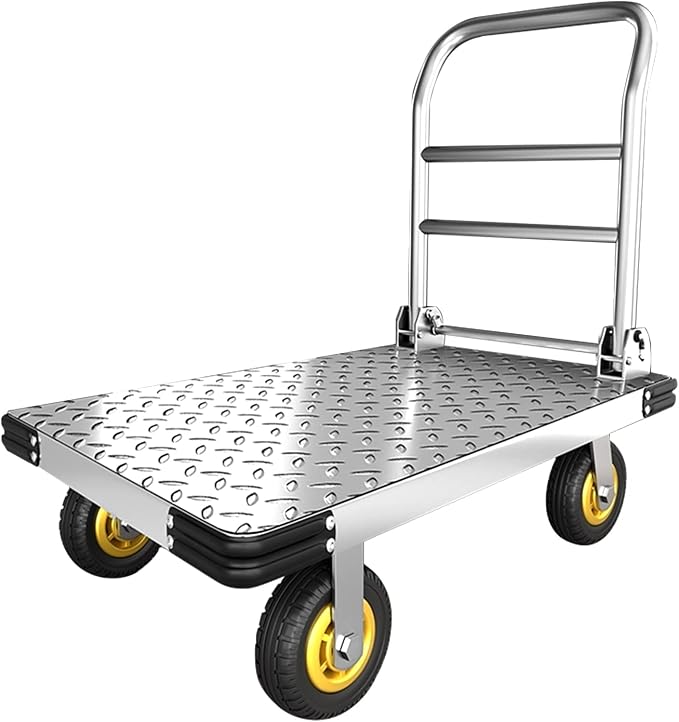 Push Cart Dolly Heavy-Duty Platform Truck Cart with Swivel Wheel 2200 LBS Capacity Foldable Flatbed Cart Large Steel Platform Dolly Cart for Groceries, Garage, Warehouse (36"X 24")