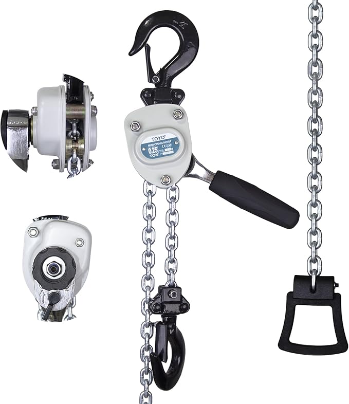 TOYO Mini Chain Hoist 550lb,5 ft Lever Hoist 1/4 ton mini Puller 1.5 M Lever Chain Hoist with 2 Heavy Duty Hook for Warehouse Garages Building Automotive Machinery (550Lb 5Ft)
