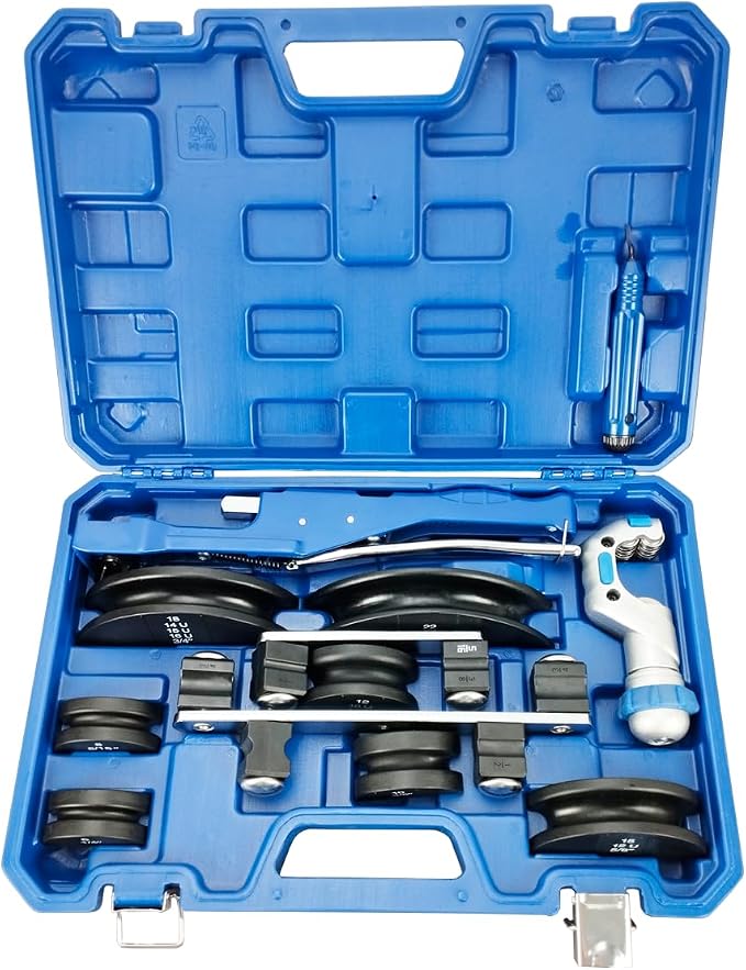 Hiatsu Tube Bender Kit for HVAC & Refrigeration – Ratcheting Copper/Aluminium Tube Bender with 7 Dies (1/4–7/8 in) – Lightweight Fiber Jaws, Heavy-Duty Carrying Case