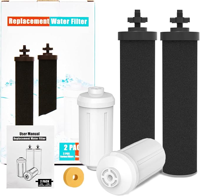 Berkey Gravity Water Filter Replacement, 2 Black Carbon Filters & 2 White Fluoride Filters, Compatible with Berkey Purifiers, Pack of 4 ﻿