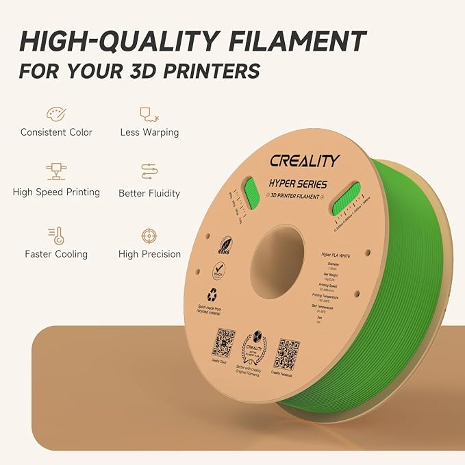 Official CREALITY Hyper PLA Filament 1.75mm, High Speed PLA 30-600mm/s Rapid 3D Printer Filament, Dimensional Accuracy +/-0.02mm, Stronger Toughness, Fit Most FDM 3D Printers，1KG(2.2lbs) Spool Green