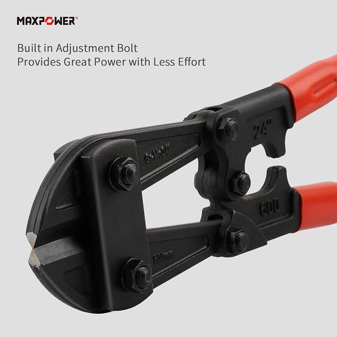 MAXPOWER Bolt Cutter 24 inch, Heavy Duty Bolt Cutters for Locks, Soft Metal, Rivets and Chains, Drop forged Cr-Mo Steel Jaws, Non-slip Rubber Handle