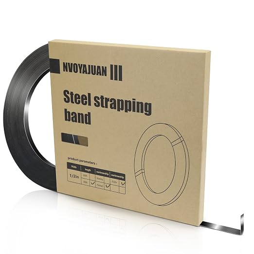 1/2" x .020" x 300' Black Steel Strapping Coil with Portable Dispensed Box Painted and Waxed Metal Band for Pallet Banding(1200 lbs Break Strength)