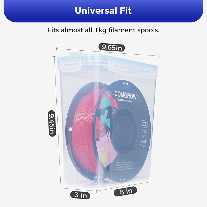 Comgrow 3D Printer Filament Storage Box, 6PCS DIY Filament Container for 3D Printing Sealing and Protection, Portable Storage Box with Desiccants Thermo-Hygrometer and Bearings 4.0L(9.45 * 8 * 3in)