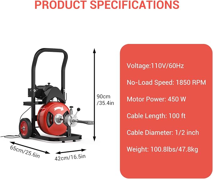 75Ft 1/2 Inch Electric Drain Cleaning Machine