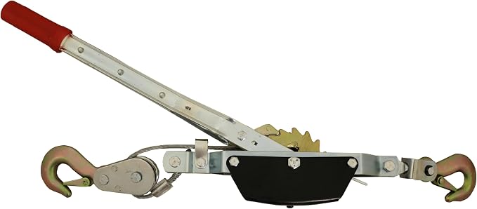 Ancra Cargo Cable Puller, Double Line 2-Ton Standard, 3/16" Aircraft Grade Galvanized Steel Cable with Pulley Block, Drop-Forged Steel Slip Hooks with Included Safety Latch