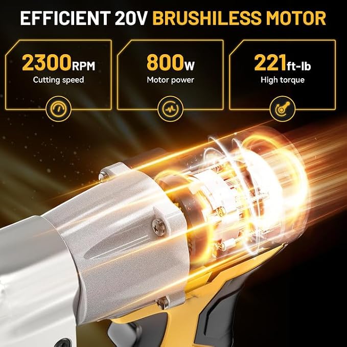 Cordless Sheet Cutter Compatible with DEWALT 20V Max Battery, Electric Metal Shears with 360° Pivoting Head, Max Torque 221 Ft-Lbs, Brushless Scissors for Stainless Steel, Metal, Iron (Tool Only)