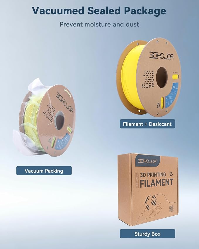 3DHoJor PLA Filament 1.75mm,3D Printer Filament,1kg Cardboard Spool (2.2lbs),Dimensional Accuracy +/- 0.03 mm,Vacuum Packaging,Odor Free,Clog Free, Fit Most 3D FDM Printer,Yellow