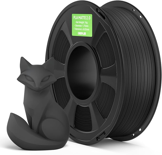 Matte PLA 2.0 Filament 1.75mm, 3D Printer Filament Dimensional Accuracy +/- 0.02mm, No Clogging, Smooth Texture, 1KG Grey Black