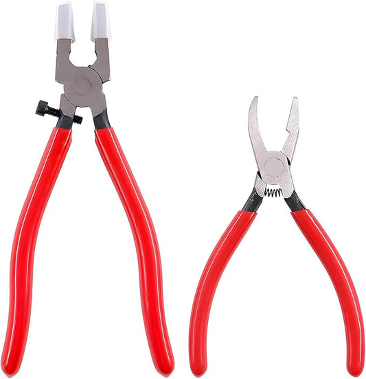2 Pcs Glass Running Pliers and Breaker Grozer Pliers Set with Rubber Tips for Stained Glass, Mosaics, Heavy Duty Glass Cutting, and Crafting Projects – Professional Glass Cutting Tools