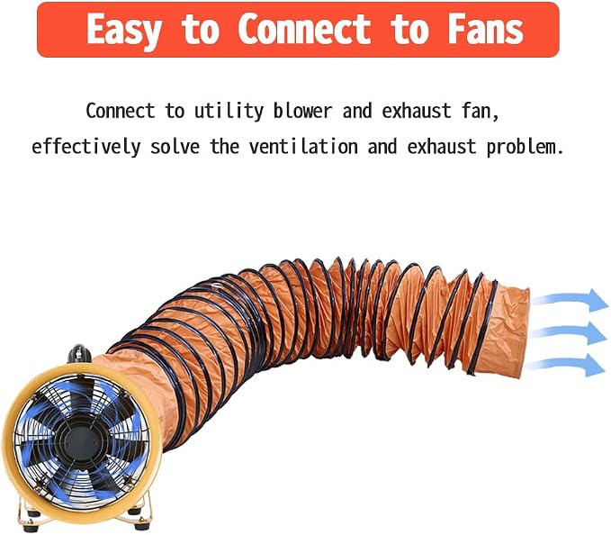 10 Inch PVC 16 FT Flexible Duct with Adjustable Connecting Belt and D-Shaped Rings for Utility Blower Ventilation Fan Exhaust Fan (10in x 16ft)