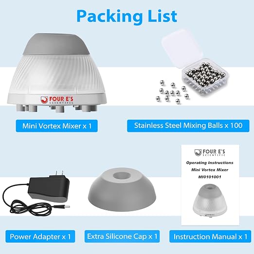 FOUR E'S SCIENTIFIC 5000 RPM Vortex Mixer Paint Shaker, Touch Function for Model Paint, Lash Extensions Adhesive, Nail Polish with Extra Grey Silicone Cap & 100 Pcs Stainless Steel Mixing Balls