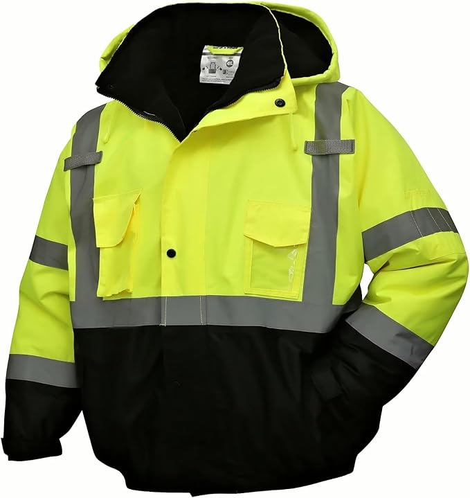SKSAFETY High Visibility Reflective Jackets for Men, Waterproof Class 3 Safety Jacket with Pockets, Hi Vis Yellow Coats with Black Bottom, Mens Work Construction Coats for Cold Weather, M, 1 Pack