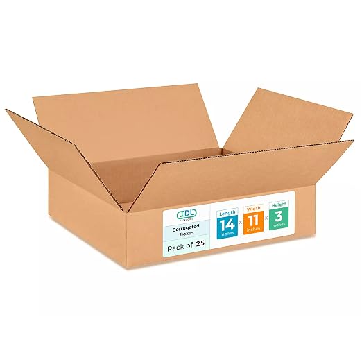 Medium Moving & Shipping Boxes 14"L x 11"W x 3"H (25-Pack) - Extra Strength 200 lb vs Regular - USA-Made Corrugated Packaging Boxes - Medium Box - Cardboard Packing Box by IDL Packaging