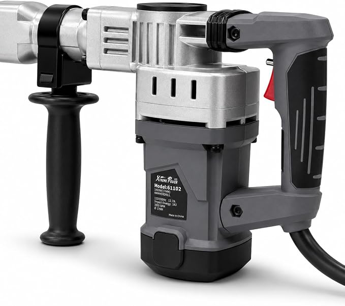XtremepowerUS 1400W Electric Demolition Jack Hammer, 3900 BPM Heavy Duty Concrete Breaker with Point & Flat Chisel Bits, Adjustable Handle, Carrying Case for Concrete, Brick, Asphalt & Masonry