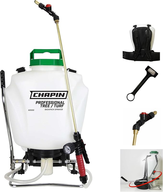 Chapin International Chapin 62000 Tree/Turf Pro Commercial Backpack Sprayer with Control Flow Valve Technology for Fertilizer, Herbicides and Pesticides, 4 gal, Translucent White