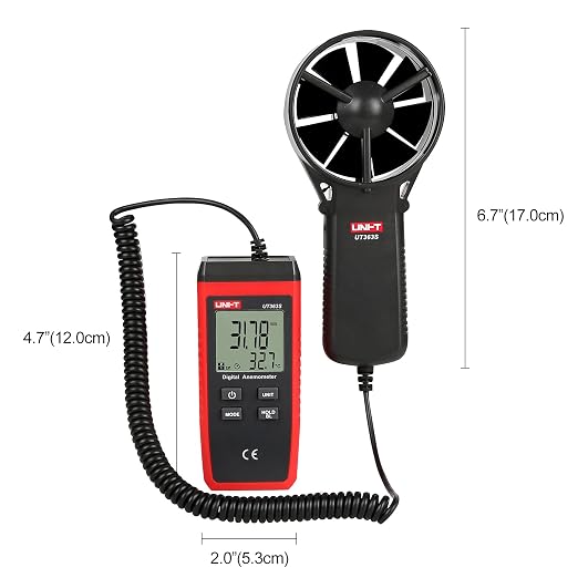 UNI-T UT363S Handheld Anemometer Wind Speed Meter Wind Chill Air Temperature Gauge -14°F to 122°F/-10°C to 50°C with Extendable Wind Sensor LCD Backlight Max Min Avg Data Hold, 1 Meter Drop Durability