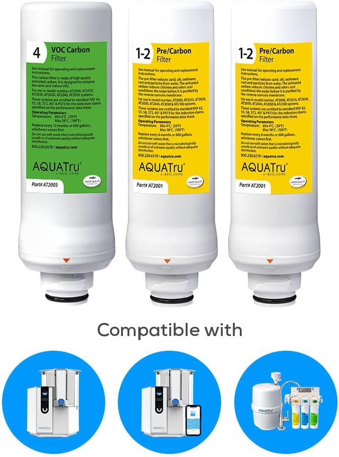 AquaTru One-Year Classic Filter Combo Pack – Includes 1 Pre/Carbon Filter (Stages 1–2) & 1 VOC Carbon Filter (Stage 4) – Compatible with AquaTru Classic Water Purifiers