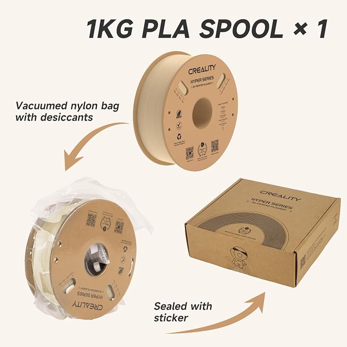 Official CREALITY Hyper PLA Filament 1.75mm, High Speed PLA 30-600mm/s Rapid 3D Printer Filament, Dimensional Accuracy +/-0.02mm, Stronger Toughness, Fit Most FDM 3D Printers，1KG(2.2lbs) Spool Skin