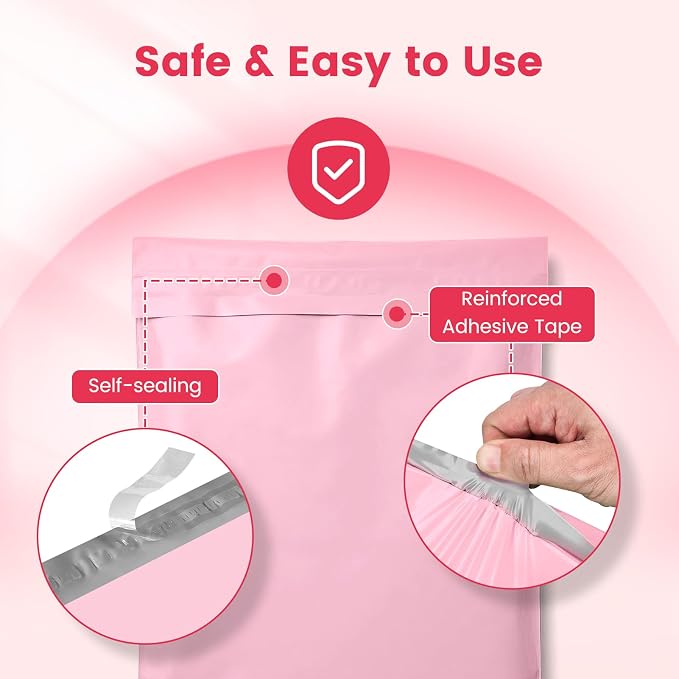 Metronic Poly Mailers 10X13 1000 Pack Bulk, Heavy Duty Self-Seal Shipping Bags for Clothing, Waterproof Medium Poly Packaging Bags for Clothing & Small Business, Light Pink