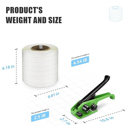 Heavy Duty Banding Strapping kit Contain 3/4"x 330' Woven Cord Packaging Straps & 100 Metal Wire Buckles 100 Plastic Edge Protectors Tensioner with Cutter Tool Glove