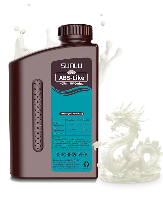 SUNLU 1000G ABS Like Resin for 3D Printer, 405nm UV Curing Photopolymer Rapid 3D Resin for 2K 4K 6K 8K LCD/DLP/SLA 3D Printers, Non-Brittle & High Precision & Low Shrinkage, 1KG, Clear