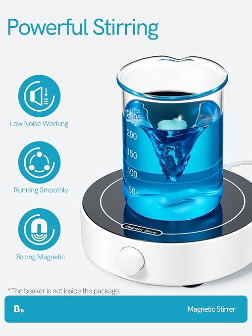 Magnetic Stirrer, 200-1800 RPM Magnetic Plate with 3 Stir Bars and a Retriever, Max Stirring Capacity: 3000ml, Magnetic Mixer with Speed Control for Liquid Mixing (No Heating) MS-1L