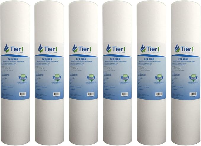 Tier1 20 Micron 20x4.5 Water Filter | Spun Wound Polypropylene Whole House Water Pre-Filter Cartridge | Replacement for Pentek DGD-7525-20,155356-43, P20-20BB | 4.5 x 20 Sediment Water Filter (6-Pack)