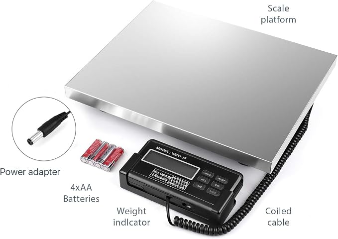 Flexzion Digital Shipping and Postal Scale, Heavy Duty Stainless Steel Platform, 440Lbs 200KG Weight Capacity with LCD Backlight Display and AC Adapter