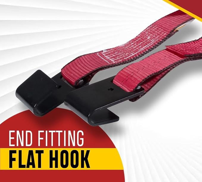 Mytee Products (20 Pack) 2" x 30' Ratchet Straps w/Flat Hook, WLL 3,333 Trailer Tie Down - Red for Flatbed, Truck, Trailers Pickup