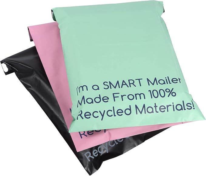 300 Count, 12x15.5 inch 100% Recycled Poly Mailers Eco Friendly Packaging Envelopes Supplies Mailing Bags 2.5 Mil Thick - SMART Mailer