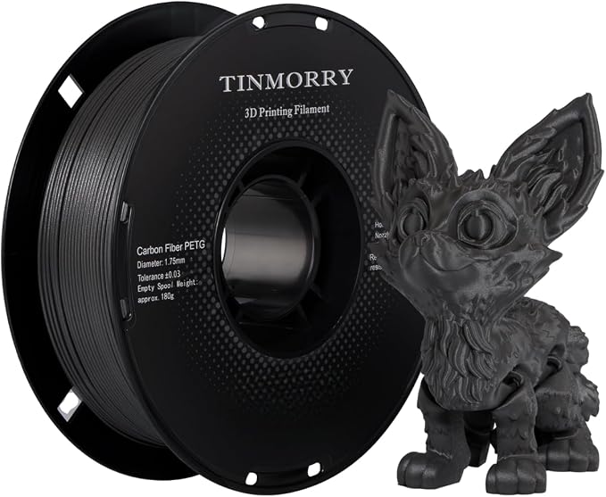 TINMORRY Carbon Fiber PETG Filament 1.75 mm, High Rigidity & Strength PETG CF 3D Printer Filament, Compatible with Most FDM 3D Printers, 1 KG 1 Spool, Dark Grey