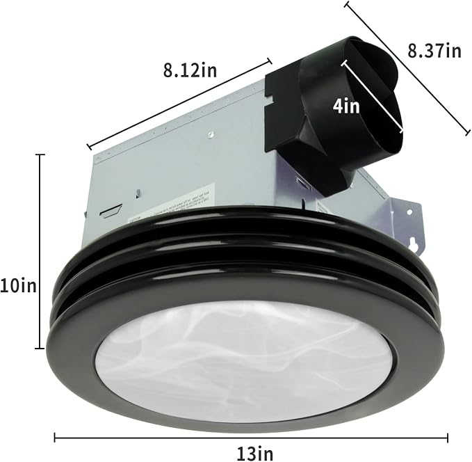 Akicon Ultra Quiet Bathroom Exhaust Fan with LED Light 80CFM 2.0 Sones Round Bathroom Ventilation Fan with Frosted Glass Cover Matte Black Finish (Matte Black)