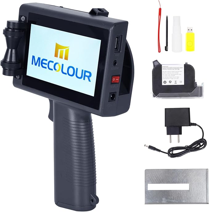 Handheld Inkjet Printer for Flat and Curved Surface with 4.3 Inch Touch Screen, Multi-Language,Prints QR/Text/Date, 2-12.7mm on Metal/Wood/Glass(50m/min),Include Spray coding machine cleaning solution