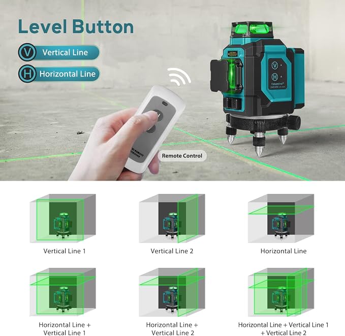 Takamine 3x360° 12 Lines Self Leveling Green Laser Level, 3D Cross Line for Construction/Picture Hanging with Remote Controller, Magnetic Rotating Stand and Hard Case