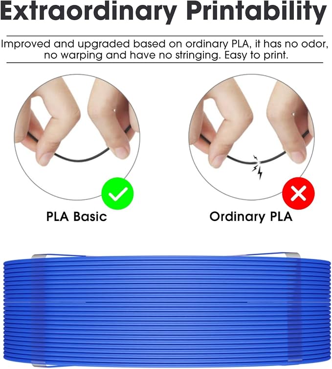 eSUN PLA Basic Refilament 1.75mm, 3D Printer Refill High Speed PLA for Fast Printing, 1KG per Roll, 2 Rolls Spoolless 3D Printing Filament for High Speed 3D Printers, Blue