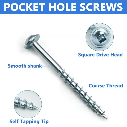 350 PCS Pocket Hole Screws Assortment Kit, 5 Sizes #8 x 1, 1-1/4", 1-1/2", 2", 2-1/2",Square Drive Self Tapping Coarse Thread Wood Screws Set, Zinc Coated, Drive Bit Included Suitable for Indoor