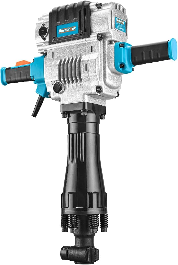 Berserker 2100W 50-Pound Demolition Jack Hammer 125K with 1-3/16" Hex,17Amp | Full-Size Heavy duty Corded Electric Concrete/Pavement Breaker with Wheeled Carrying Case, Flat Chisel, Bull Point Chisel