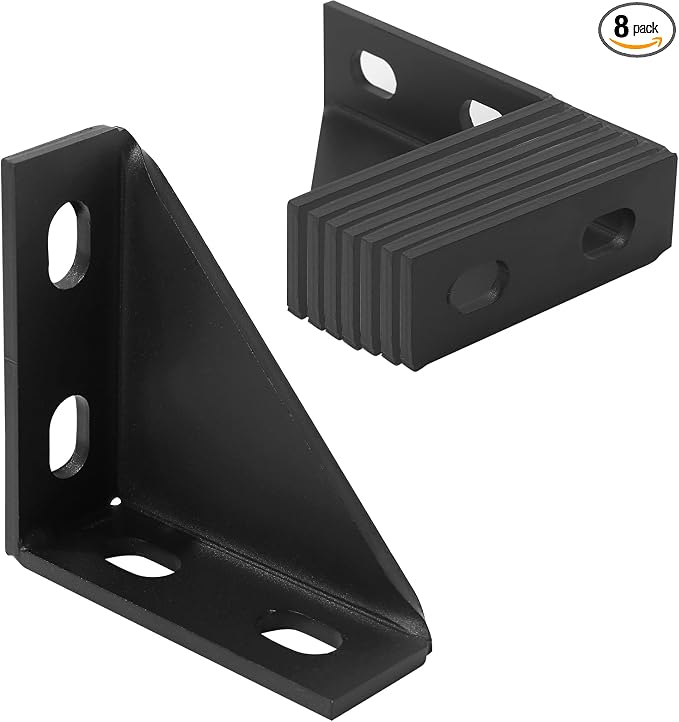8 Pcs 90 Degree Gusseted Fitting for 1-5/8" Channel,4"x4"x 1-1.5" Carbon Steel Q235B Heavy Duty Connection with Black Powder Coated, 4 Slotted Hole Right Angle Bracket, Gusset Corner Brace Fastener