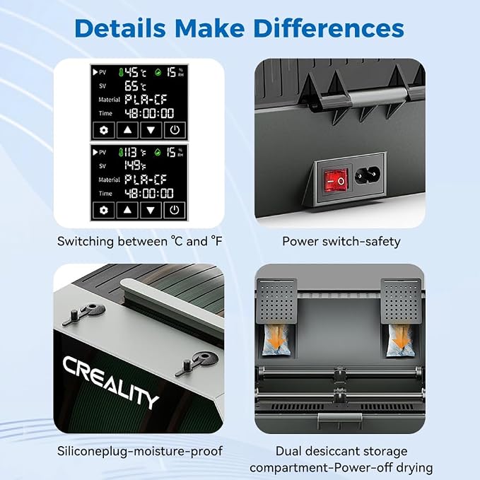 Official Creality Space Pi Filament Dryer Plus, 2 Spool 3D Printer Filament Storage Box, 360° Fast Heating Dry Box with LCD Screen, One-Key Drying for PLA PETG ABS TPU PC PP ASA PET PETG-CF