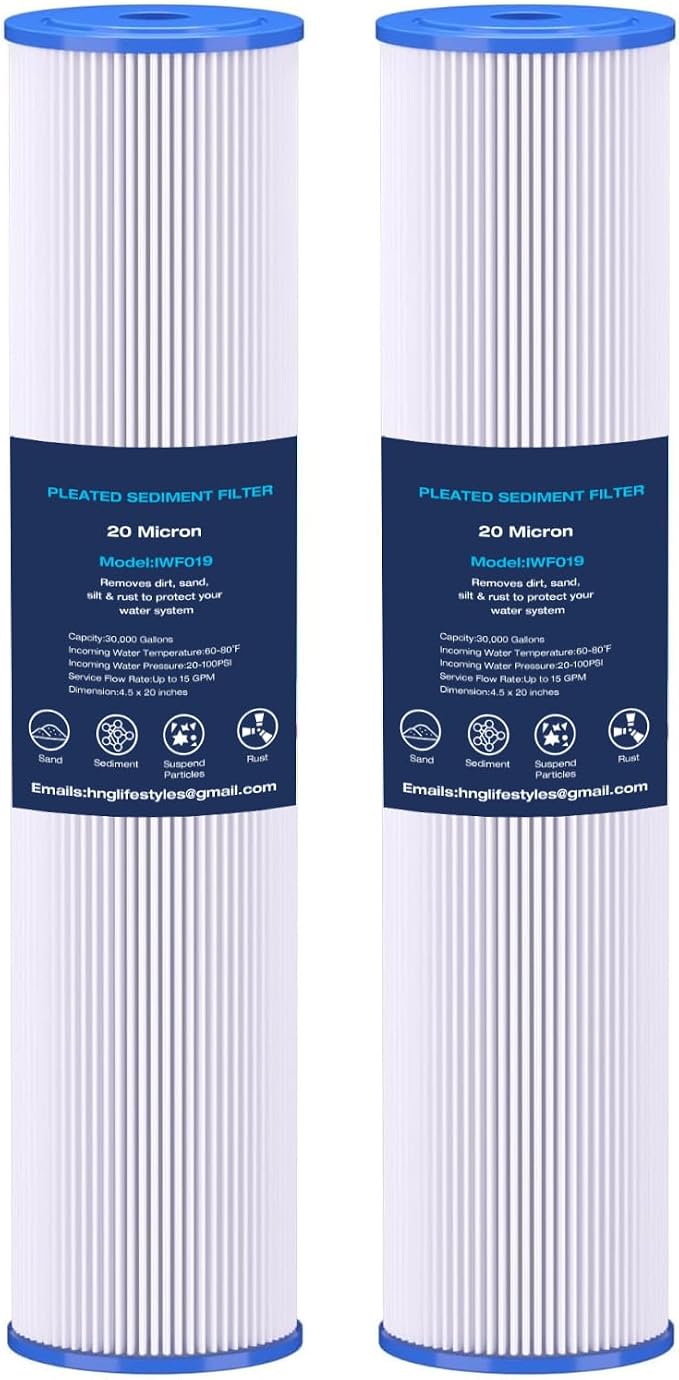 H&G Lifestyles 20 x 4.5 20 Micro Whole House Pleated Sediment Water Filter | Compatible with ECP20-20BB, AP810-2, SPC-45-2020, R30-20BB, HDC3001, ECP5-20BB,SPC-45-2005