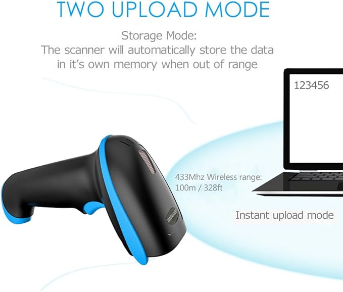 NADAMOO QR Code Scanner Wireless 2D Barcode Scanner With Stand Supports Screen Scan Handheld CMOS Imager Long Range Portable USB Bar Code Reader with Auto Sensing Read 1D 2D QR Code PDF417 Data Matrix