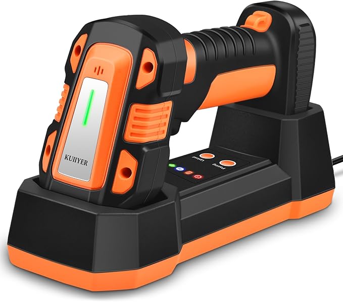 KUIIYER 1D QR 2D Industrial Barcode Scanner with Upgraded Charging Dock, Wireless Bluetooth Professional Bar Code Scanners, USB Plug & Play Handheld Barcode Reader for iPhone, Android, Computers & POS