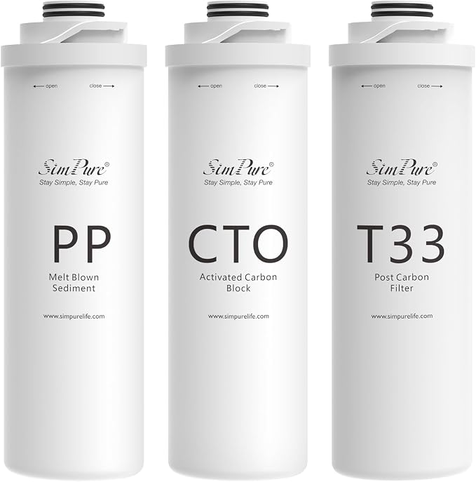SimPure T1 Series 6-Month Replacement Filter Cartridge Pack Set for Model T1-100, T1-400 (1*PP + 1*CTO + 1*T33)
