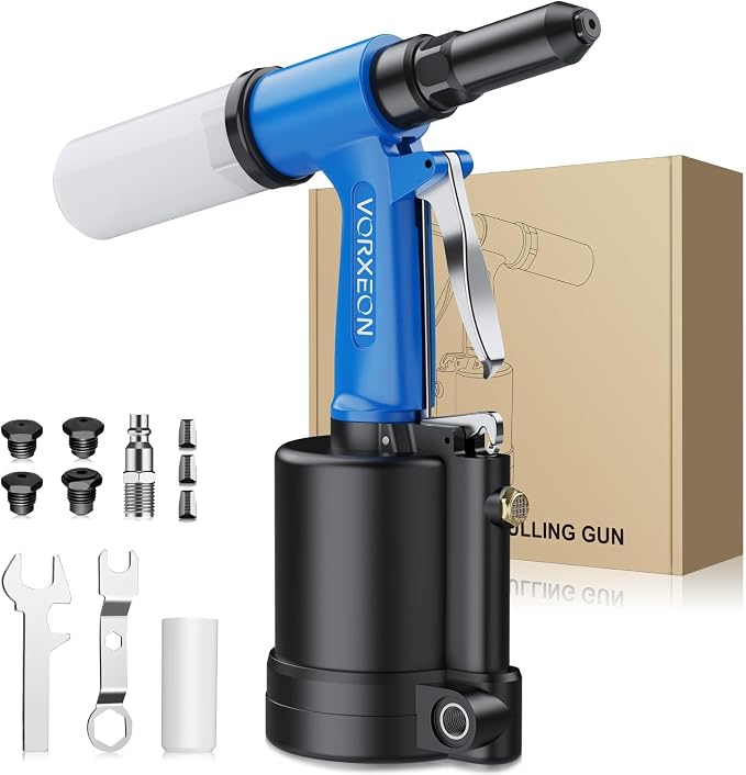 Pneumatic rivet gun Air Riveter 3/32", 1/8", 5/32", 3/16" for Automotive industries Construction Metal maintenance Pulling pressure 3097 lbf