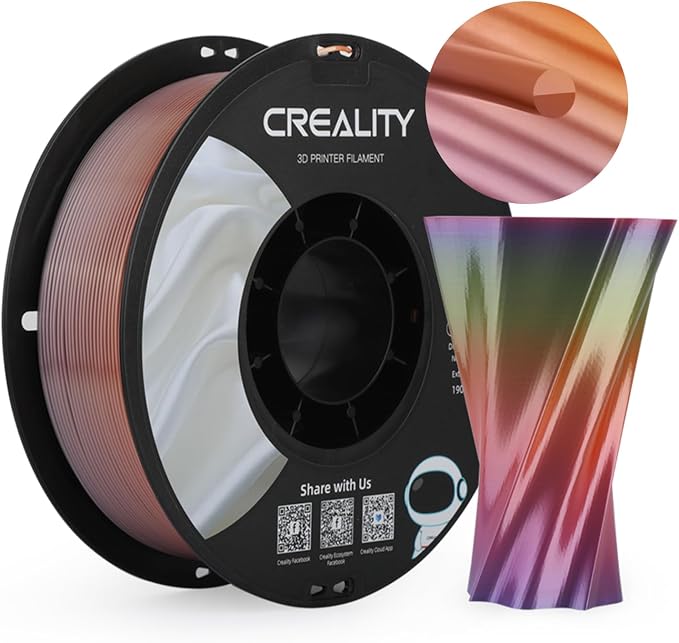 Creality Rainbow Silk PLA 3D Printer Filament 1.75mm, Gradient Multicolor, High Smoothness & Toughness, +/-0.02mm, 3D Printing Filament 1KG/2.2lb (Rainbow)